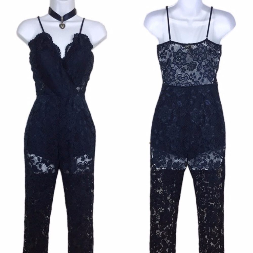 Dark Blue Lace Jumpsuit Sexy Night Out Playsuit